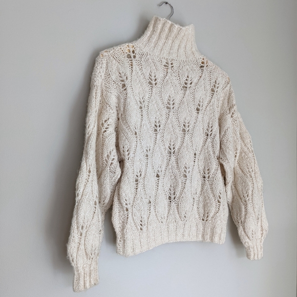 Handknit Pointelle Mockneck Sweater - Picture 2 of 6